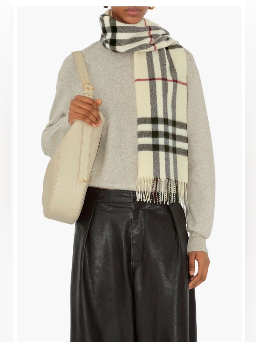 Burberry 100% Cashmere Classic Check Scarf Ivory Black Red Scotland 60x11.5